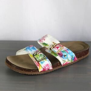 2/$30 Madden Girl Brando Boho Flats Slide Sandals Women Size 8.5 Rainbow Floral